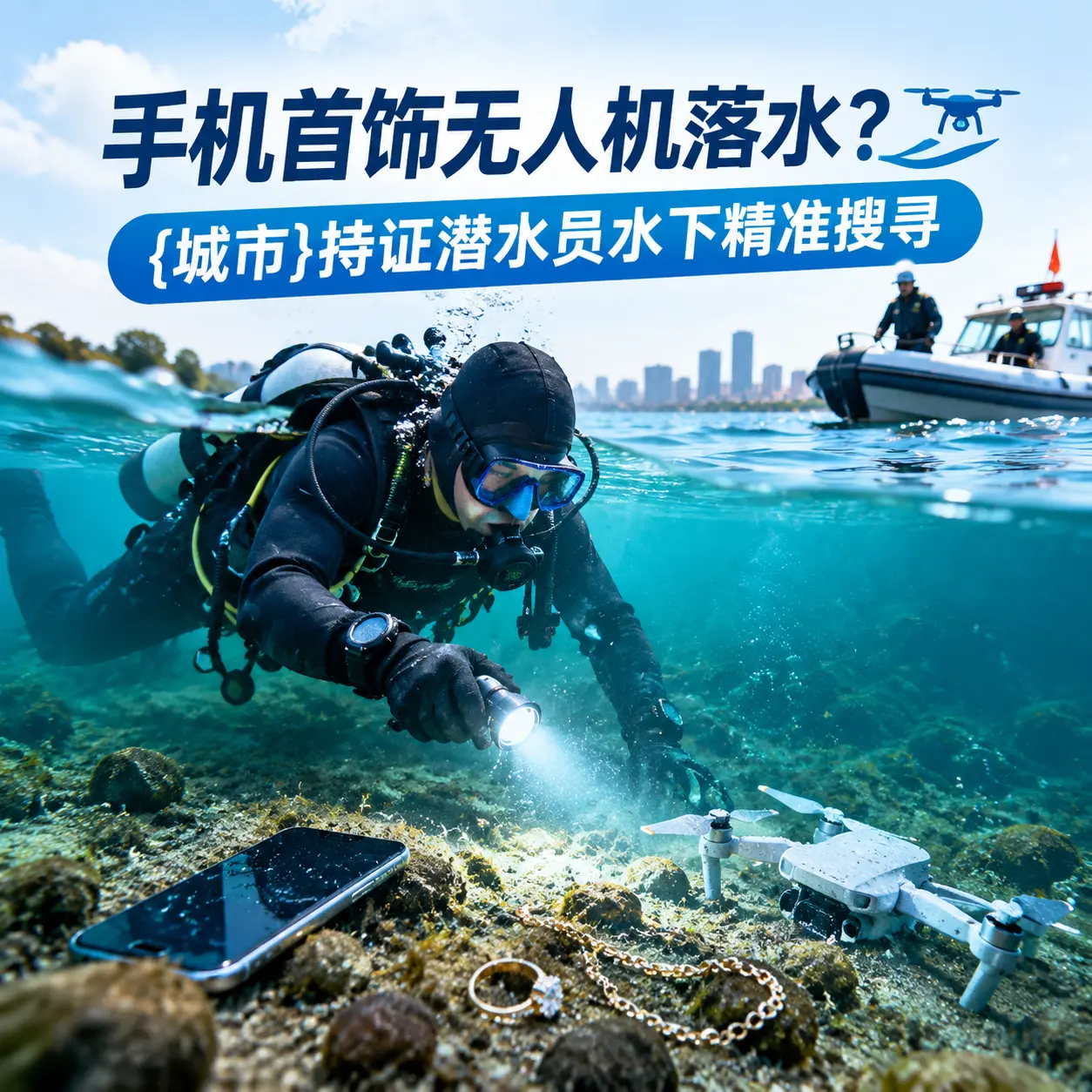 手机首饰无人机落水？农安持证潜水员水下精准搜寻